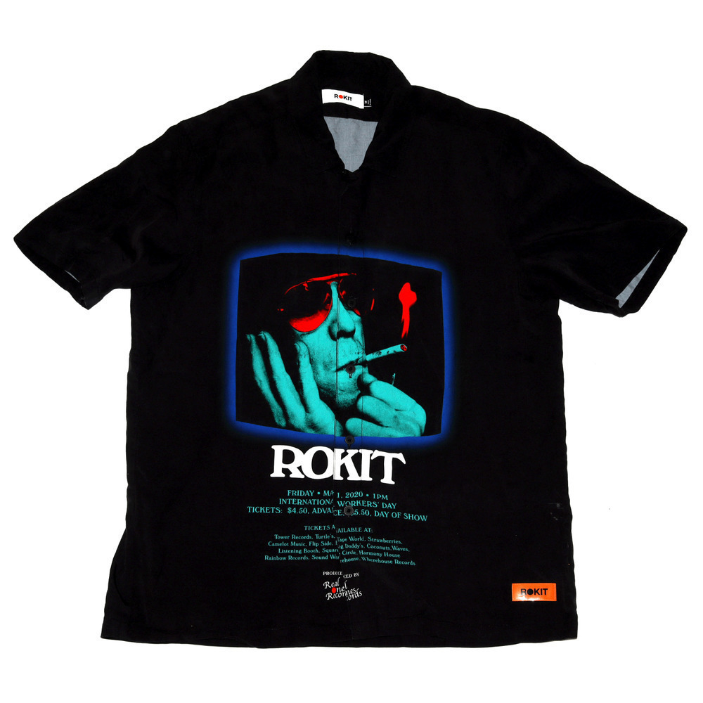 ROKIT "Mayday" Men's Short Sleeve Graphic Print Tencel Camp‎ Shirt Size Medium